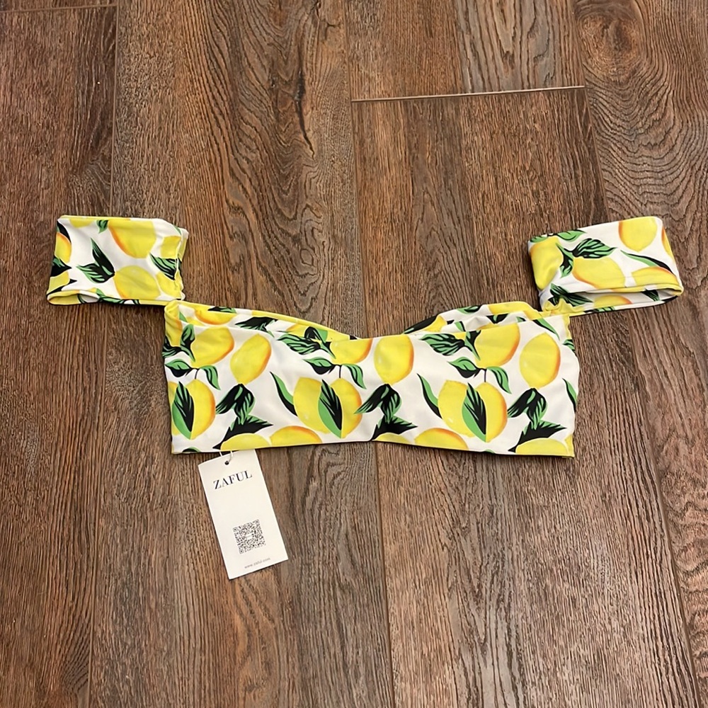 Zaful Lemon Print Bikini Top - Yellow and Green - Picture 4 of 7